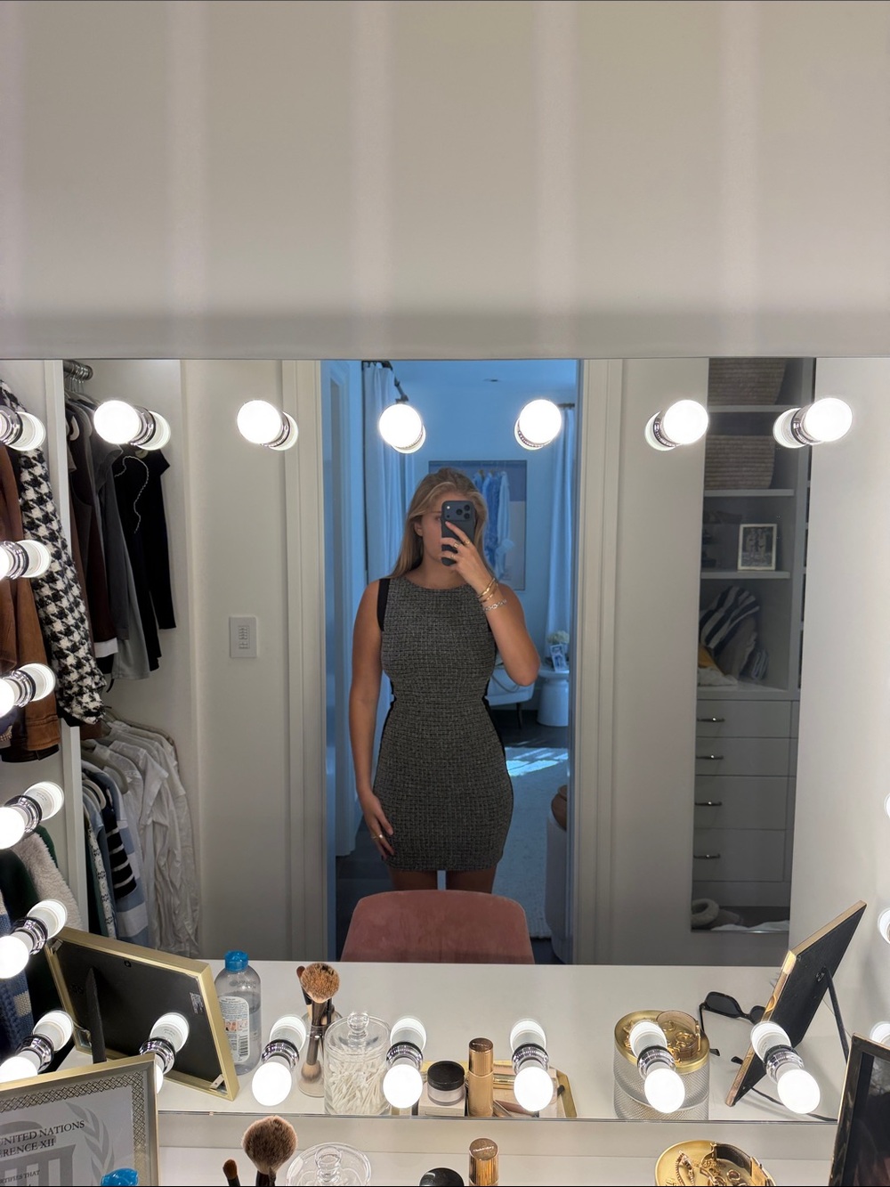 Aqua Black and White Tweed Mini Dress